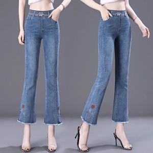 High Waist Bell Bottom Jeans Womens Spring Autumn New Elastic Waist Stretch Slimming Long Pants Deep And Light Colors
