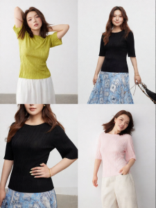 Slimming Off-Shoulder T-shirt with High-Twist Lyocell Rose Jacquard