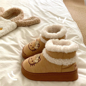 Adorable Fleece Lined Thick Winter Snow Boots Womens Warm Cotton Shoes with Heel Kt Cat Style Short Korean Version Winter Boots