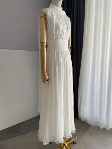 Dr. Darongxiaopu แสงจันทร์สีขาวเทพธิดากรีกชุดเดรสยาวแขนกุดเอวสูงคอปกเดี่ยวชิ้นโพลีเอสเตอร์ 100%