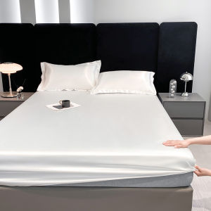 Dansunreve Fitted Bedsheet Ice Silk Cooling Fittedsheet Washed Satin Plain Bed Sheet Rubber Around Fitted Sheet