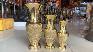 Lọ hoa bằng đồng họa tiết chim uyên ương màu vàng cao 25cm 32cm 40cm (1 cái)