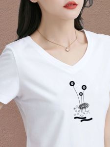 HUAXUNRAN | Womens Mid-Age Loose-Fitting Cotton Short Sleeve T-Shirt with V-Neck Design