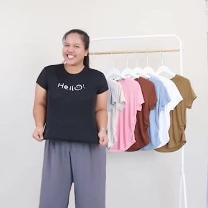 408-2xl# เสื้อ คอกลม แขนสั้น จั๊มเอว ปักตัวอักษร พลัสไซส์ เนื้อผ้าร่อง ผ้านิ่ม ทรงเข้ารูป งานสวย