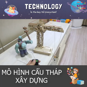 [Mô hình stem] Bộ đồ chơi lắp ráp gỗ Cần Cẩu Tháp Xây Dựng có dây điều khiển từ xa. Đồ chơi khoa học công nghệ stem