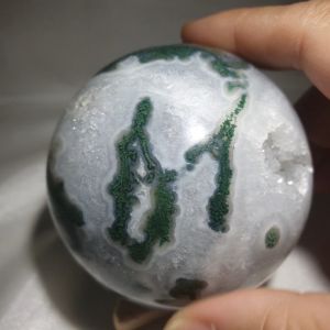 Crystal Symbiosis with Moss Agate Sphere / Moss Agate Sphere / 苔藓玛瑙球 / 水草玛瑙球/水草瑪瑙晶洞球/爆晶水草玛瑙球