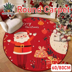 60/80CM Christmas Round Carpet Non-slip Foot Mat Santa Festive Atmosphere Carpet Decor Xmas Home Decor