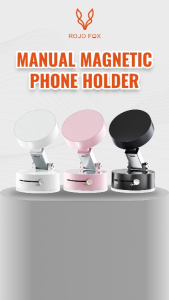 Rojo Fox magnetic vacuum phone holder car 180 ° rotation holder HP magnetic | foldable & telescopic | strong vacuum suction | cars & desks | RF-S01