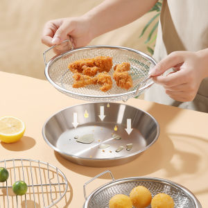 Bát Lọc Dầu Bằng Thép Không Gỉ Hai Lớp Kiểu Nhật Bản Có Lưới Lọc Bát Đựng Thức Ăn Tròn Chống Dính Cho Gia Đình