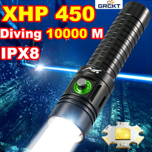 XHP450 Diving Flashlight Powerful Dive Torch Professional Deep Diving 10000M Flashlight Rechargeable Portable Underwater Lantern