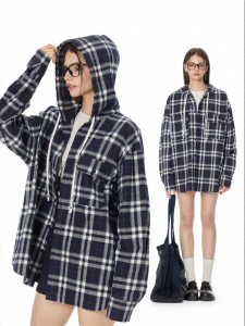 Turn Signal | Hooded Plaid Casual Long Sleeve Shirt Outerwear