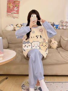 Childrens Pure Cotton Long Sleeve Sleepwear Sweet Cute Style Anime Girl Home Clothes Set for Girls Ages 2-13 Autumn Season