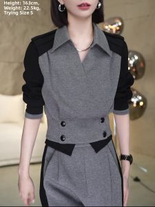 UYFY | Fashionable Autumn Winter Womens Short Fleece Lined High Waist Pants And Top Two Piece Set Elegant And Dry Style Commute Korean Style