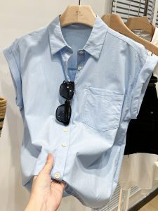 Blue Loose Short Sleeve Shirt Womens Design Sensation Niche Summer 2025 New French Style Slimming Top Korean Version POLO Collar