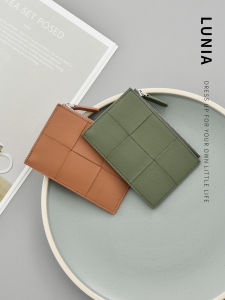 กระเป๋าสตางค์ทอหนังวัวชั้นบนสุดทันสมัยสําหรับผู้ชายและผู้หญิงพร้อมกระเป๋าใส่เหรียญซิปหนังแท้สีเขียวผู้ถือบัตรใบอนุญาตขับรถ INS