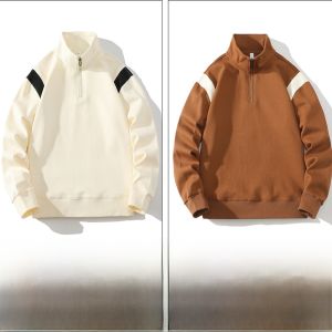 ROMON | Loose Fit Half Zipper Hoodie Long Sleeve Stand Collar Mens T-Shirt Jacket Casual Fashion Urban Style Antimicrobial Polyester