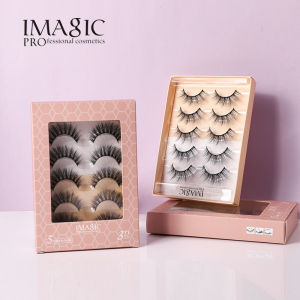 Imagic Natural Looking Thickened Eyelashes for Women Whole Set Cotton Thread Soft Stem 5 Pairs Artificial Fiber Eyelashes