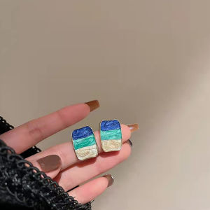 S925 Silver Needle Geometric Color Drip Glaze Earrings Womens Retro Contrast Color Studs Fashionable Melange French Style Jewelry