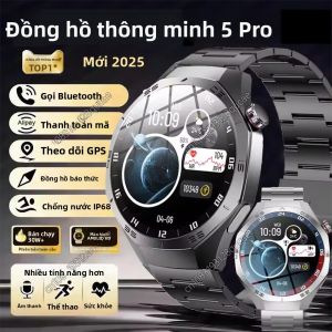 Đồng Hồ Thông Minh Thời Trang Mới 2025 Smart Watch 5 Pro GPS NFC Màn Hình AMOLED 1.5 Inch Theo Dõi Sức Khỏe Chống Nước IP68 Gọi Bluetooth Dành Cho Nam
