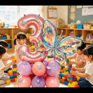 Rose Gold Number Small Large Butterfly Foil Balloon Set for Birthday Party Baby Shower Wedding Anniversary Decoration