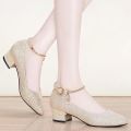 Gold Silver Low Heel Crystal Sequin High Heels 3cm. 