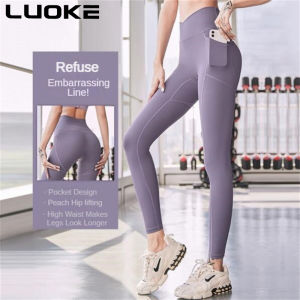 Luoke Yoga Pants Womens Honey Peach Hip Lifting High Waist Elastic Sweatpants Running Tight Autumn and Winter New Fitness Pants