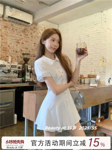 White Shirt Dress Womens Summer 2025 New Korean Style Slimming Short Skirt Bubble Sleeve Waist Cinched French Style Slim Fit