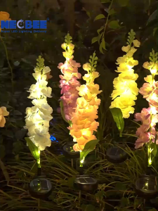 Neobee ไฟปักสนามโซล่าเซลล์ ดอกเดลฟิเนียม โคมไฟดอกไม้ ตกแต่งสวน กลางแจ้ง กันน้ำ Solar-Violet