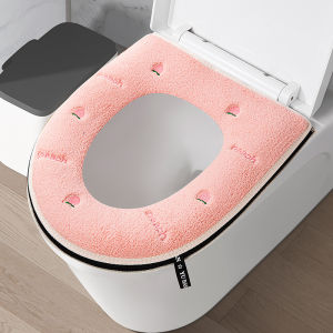 Khăn Trải Bệ Toilet Chống Thấm Dày Dặn Họa Tiết Đào Có Khóa Kéo Mềm Mại Bền Bỉ Thêu Tinh Tế Dùng Được Quanh Năm Cho Gia Đình