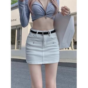 สีขาว เดนิม ทรงเอ Mini กระโปรง ผู้หญิง ฤดูร้อน พรางหุ่น สูง เอว ก้นเซ็กซี่ป้องกันแสง กระโปรงสั้น กางเกง