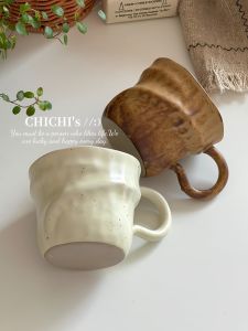 Rustic Handmade Coffee Mug Irregular Ceramic Cup Vintage Style Handmade Aging Thick Clay Small Tea Cup Mug for Home Use