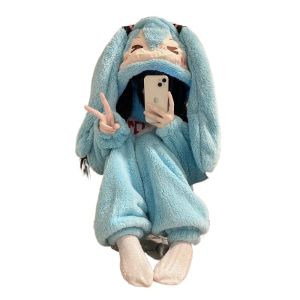 Adorable Winter Coral Fleece Thickened Sleepwear Womens Home Clothes Set Cartoon Style J-BOX Brand Youth Polyester Fiber