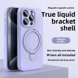 Magnetic Folding Holder Liquid Silicone Case for Magsafe IPhone 17 Air 16 15 14 13 12 Pro Max Plus 17Pro Mag Safe Phone Cover
