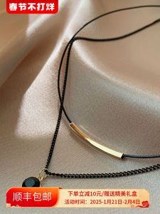 Loga.Py Black Double Layer Necklace Womens Summer Unique Design Minimalist Style Clavicle Chain Personality Internet Red Neck Chain