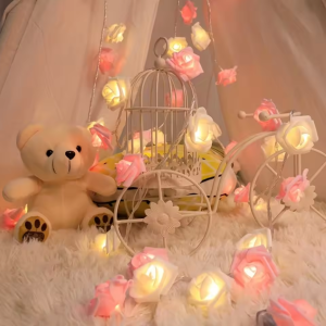 Rose String Lights 3M with 20 LED Battery Operated Flower Garland Fairy Lights for Valentines Day Bedroom Wedding Party Decor