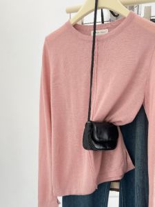 High-End Knitted Long Sleeve Base Shirt Inner Wear Commute Style Loose Fit round Neck Short Sleeve Pure Color Autumn Fashion