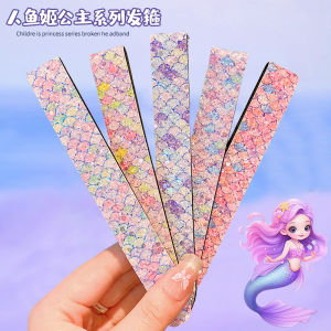 Mermaid Shiny เลื่อมเมจิกเทป Hairband สําหรับเด็กไม่กระชับ Frizz ควบคุมแถบผมสาว Bangs สติกเกอร์ผม Hoop