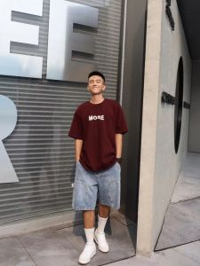 Loose Fit Mens T-Shirt Short Sleeve Letter Print American Retro High Street Style Summer Casual Cotton round Neck Top