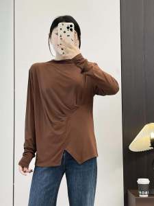 ฤดูใบไม้ร่วง ผู้หญิง Modal ผ้าฝ้าย เสื้อยืดกึ่งสูง ปกเสื้อ ลำลอง เสื้อชั้นในแขนยาว Lap