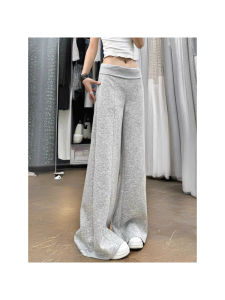 กางเกงขายาวทรงหลวมเอวต่ำสีเทาสไตล์อเมริกันสำหรับผู้หญิง กางเกงขายาวทรงตรงทรงหลวมสบายๆ สำหรับฤดูใบไม้ร่วง