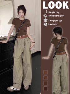 Slim Fit round Neck Short Sleeve T-Shirt Womens Summer Fashionable Cool Stylish Korean Style Casual Wear Breathable Cotton