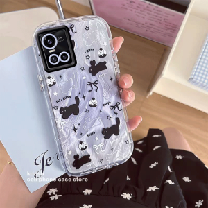 Applicable to Vivos10e Phone Case New Arrival S10pro Blooming Blue Cat S10 Puff Feather Yarn Shell Airbag Drop-Resistant Fat Edge Protective Case Cute Purple Rabbit Stylish Creative Chain Female Fashion