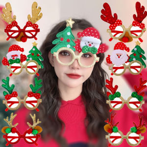 YESPERY Funny Christmas Eyeglass Frames Cartoon Elk Santa Claus Fabric Glasses Adult Kids Photo Props Party Christmas Decoration