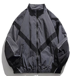 Zipper Pocket Outdoor Waterproof Windbreake Jacket Men Spring Autumn Casual Loose Fit Versatile Stand Collar Reflective Jacket