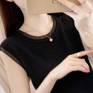 Ice Silk Knitted Vest Strap Womens Spring Summer New Loose Sleeveless Inner Wear Top Small Shirt Fashion Commute Pure Color