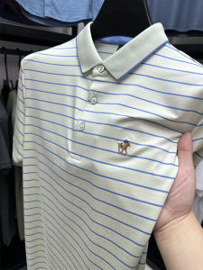Paul Stripes Polo Shirt Mens Summer Lapels Men Short Sleeve T-Shirt Embroider Horse Logo Export Young and Middle-Aged Tops