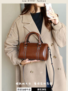 Ladies Leather Handbag Pillow Shaped Boston Bag Luxury Brand New 2025 Soft Cowhide Shoulder Bag for Women Casual Style