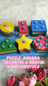 Mainan Edukasi Puzzle MENARA GEOMETRI 6 Bentuk