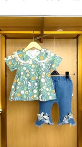 X BABY Setelan Anak Perempuan Lengan Pendek Katun Motif Kelinci Usia 1 - 4 Tahun