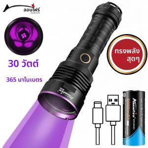 ไฟฉายยูวี LED กำลังสูง 30W 365nm ชาร์จ USB สำหรับตรวจจับรอยเปื้อนปัสสาวะแมว สุนัข โรคผื่นคางหมาก แมงป่อง เงิน แร่ธาตุ